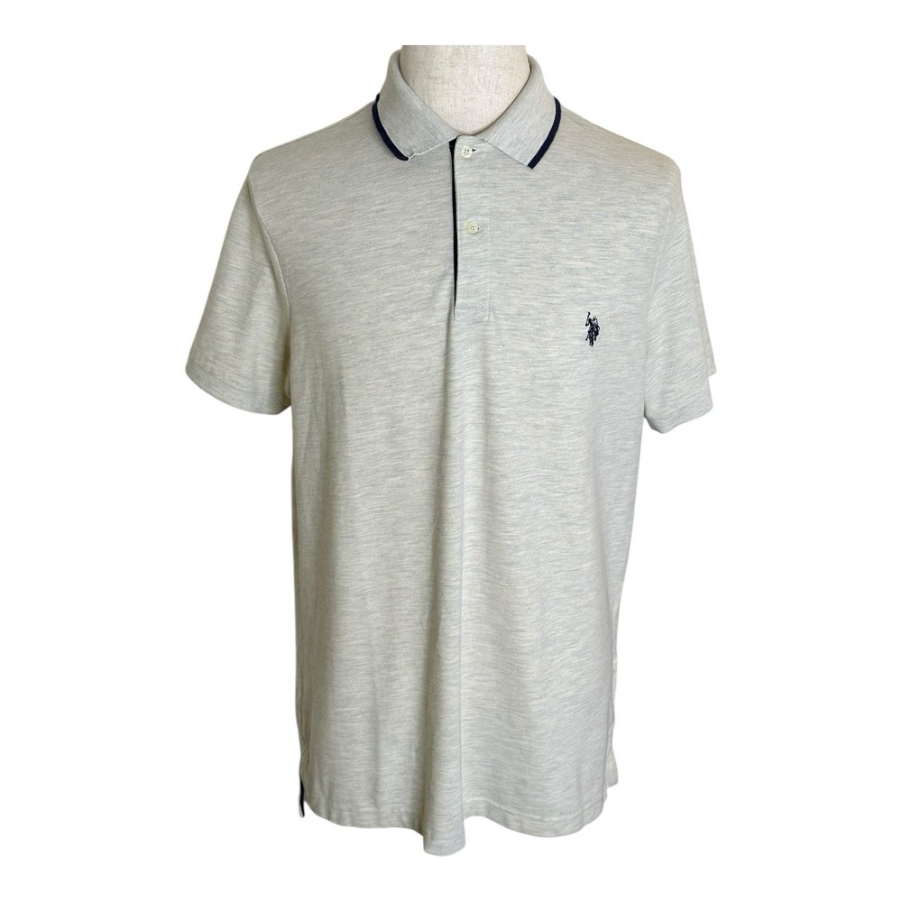 U.S. Polo Mens Assn.Square Print Jersey Polo Shirt Heather Light gray XL